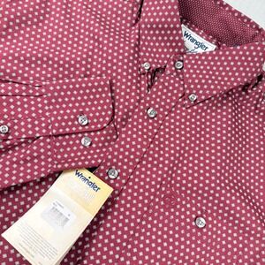 Wrangler George Strait Men Medium Red Geometric Button Down Shirt Stretch Cowboy